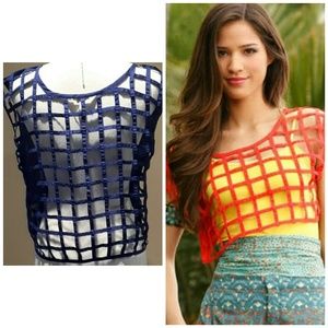 Black Poppy Open Lattice Back Cobalt Blue Blouse EUC sz M